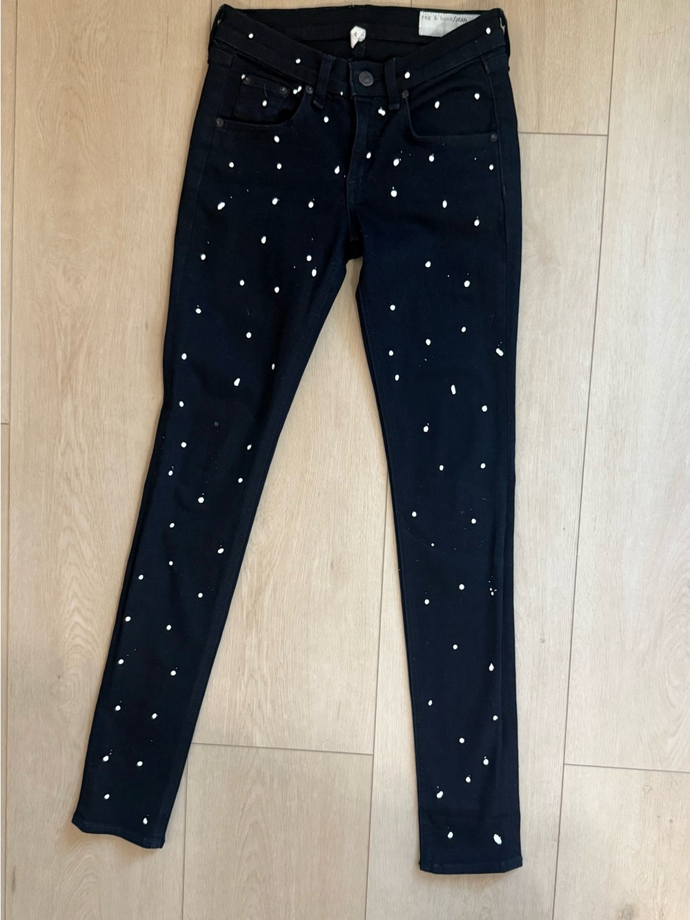 RAG & BONE Black Skinny Jeans with White Paint Splatter